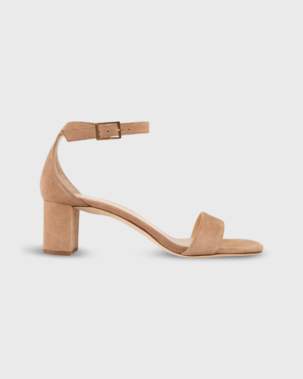 sid mashburn Ankle-Wrap Block Heel in Caramel Suede