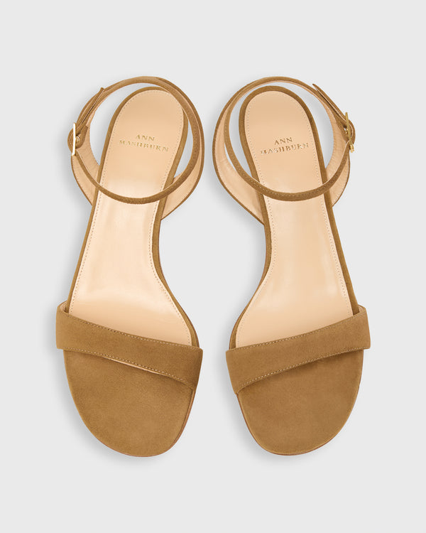 Sid Mashburn Ankle-Wrap Kitten Heel In Caramel Suede