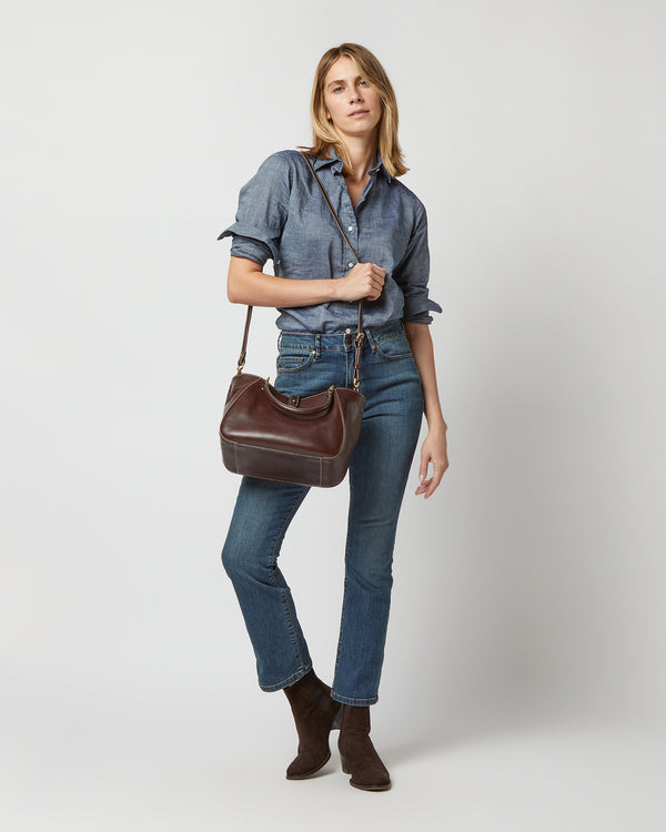 Sid Mashburn Annalisa Satchel Bag In Dark Brown Leather