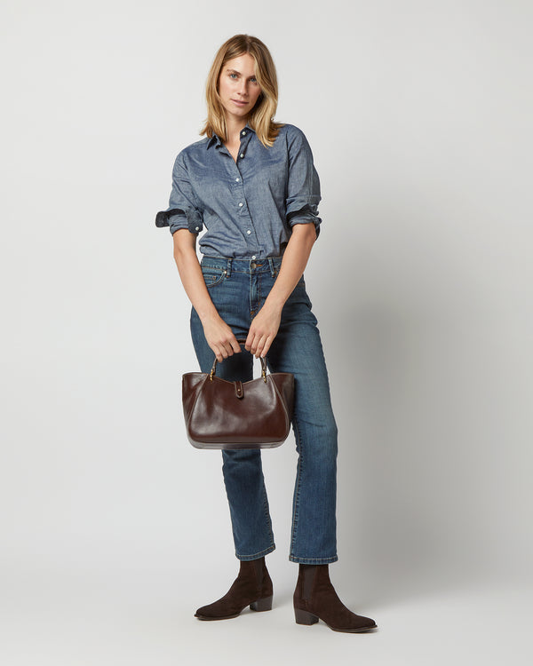 Sid Mashburn Annalisa Satchel Bag In Dark Brown Leather