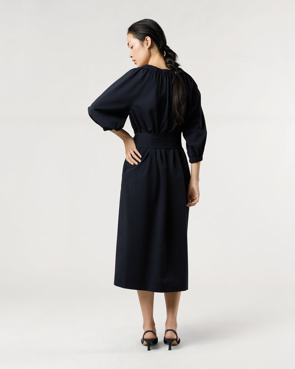 Sid Mashburn Arabella Blouson Dress In Navy Bi-Stretch Tropical Wool