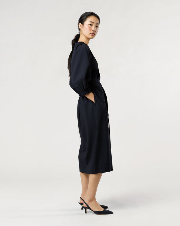 Sid Mashburn Arabella Blouson Dress In Navy Bi-Stretch Tropical Wool