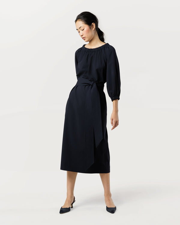 sid mashburn Arabella Blouson Dress in Navy Bi-Stretch Tropical Wool