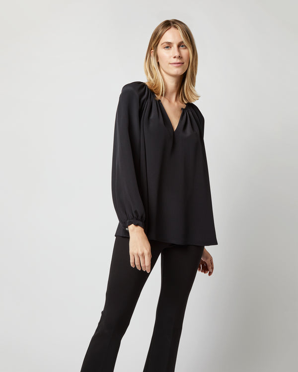 sid mashburn Ariana Blouse in Black Silk Crepe de Chine