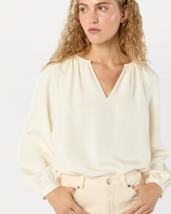 sid mashburn Ariana Blouse in Ivory Silk Crepe de Chine