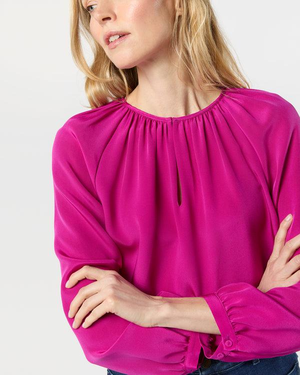 Sid Mashburn Ariana Blouse In Magenta Silk Crepe De Chine