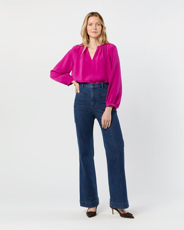 Sid Mashburn Ariana Blouse In Magenta Silk Crepe De Chine