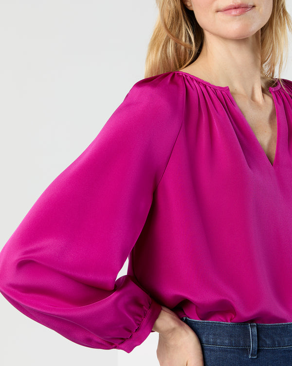 Sid Mashburn Ariana Blouse In Magenta Silk Crepe De Chine