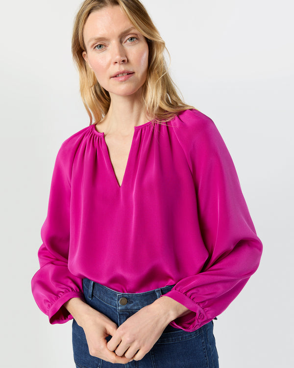sid mashburn Ariana Blouse in Magenta Silk Crepe de Chine