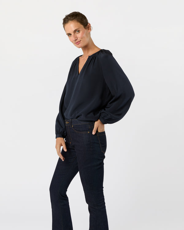 Sid Mashburn Ariana Blouse In Navy Silk Crepe De Chine