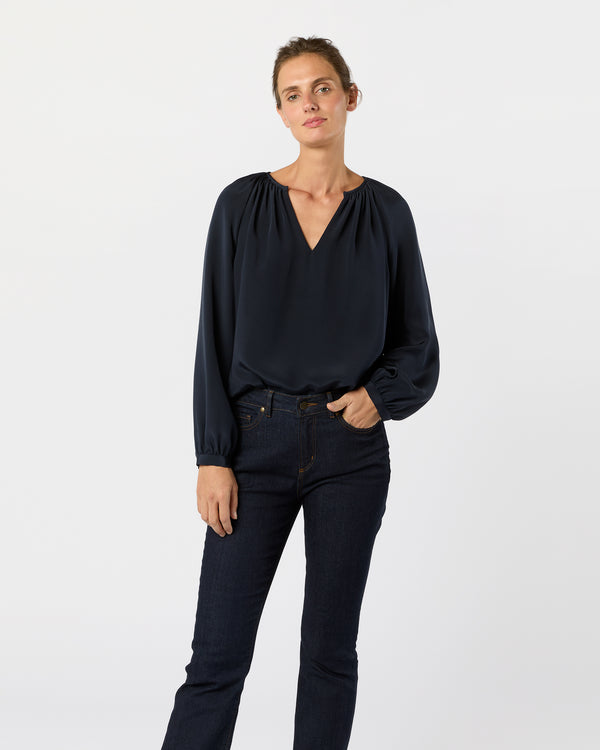 sid mashburn Ariana Blouse in Navy Silk Crepe de Chine