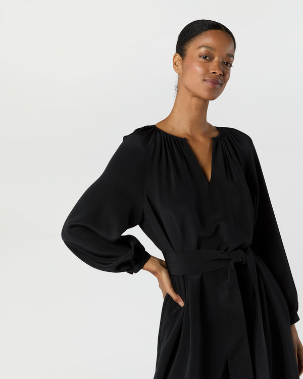 Sid Mashburn Ariana Maxi Dress In Black Silk Crepe De Chine
