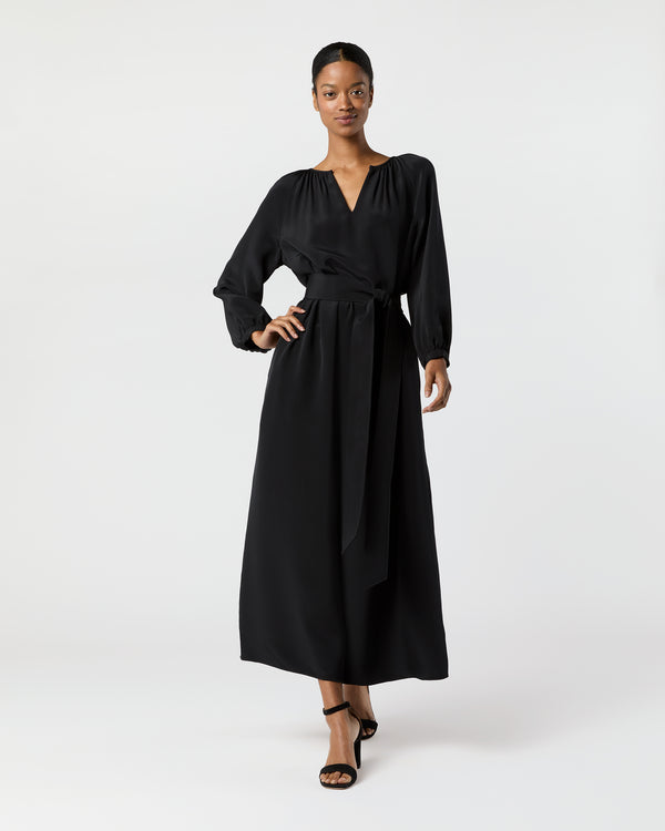 Sid Mashburn Ariana Maxi Dress In Black Silk Crepe De Chine