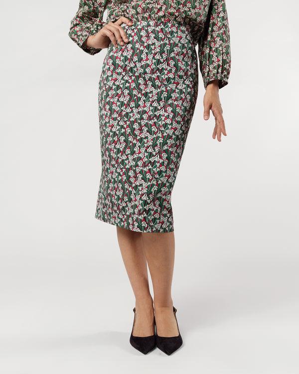 Sid Mashburn Aurora Skirt In Crimson/Multi Laith Liberty Fabric Twill