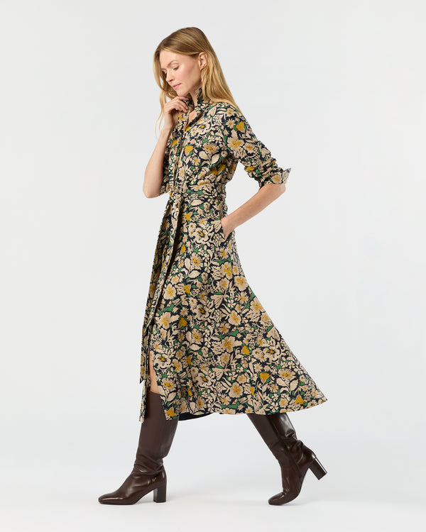 Sid Mashburn Avery Shirtwaist Dress In Navy/Multi Floral Printed Cotolino