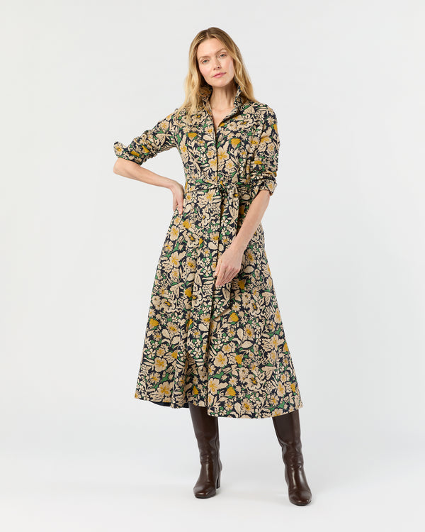 sid mashburn Avery Shirtwaist Dress in Navy/Multi Floral Printed Cotolino