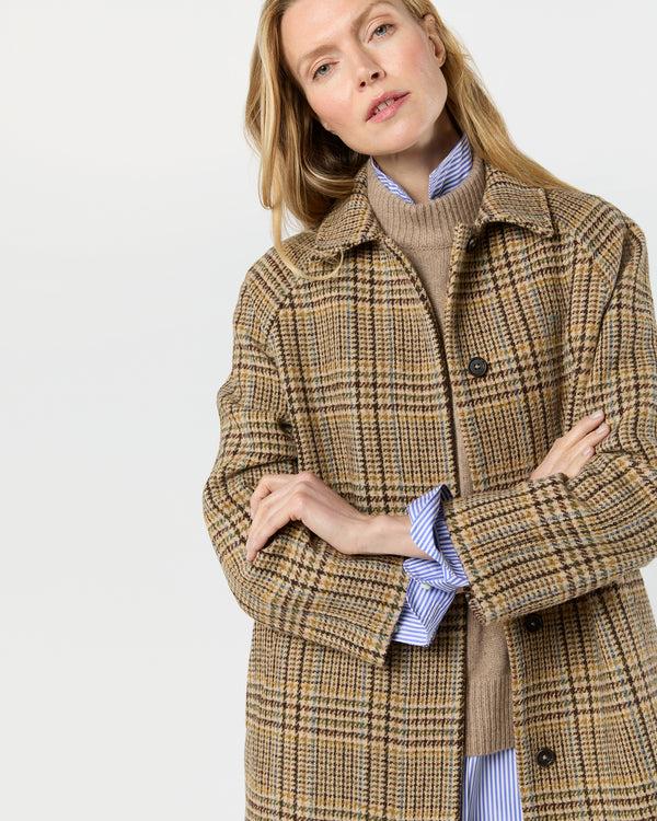 Sid Mashburn Balmacaan Coat In Brown/Sky Glen Plaid Harris Tweed