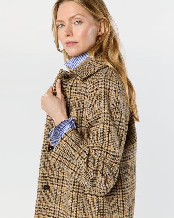 Sid Mashburn Balmacaan Coat In Brown/Sky Glen Plaid Harris Tweed