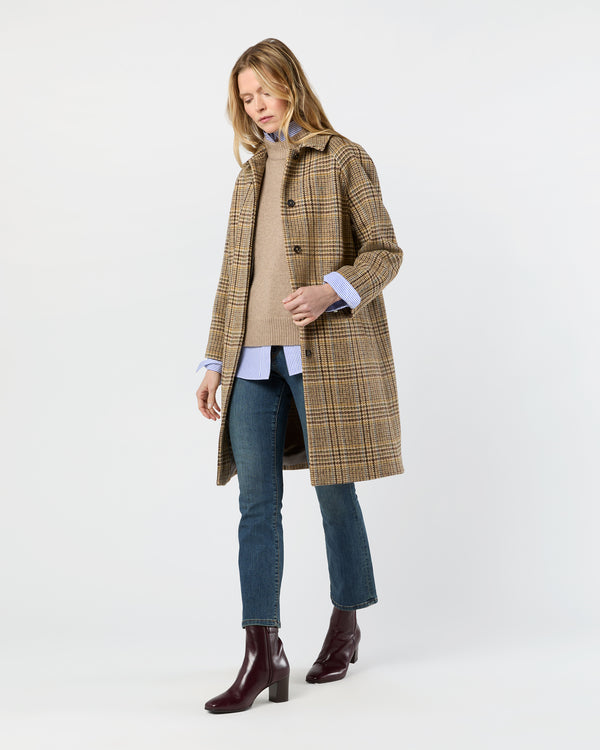 Sid Mashburn Balmacaan Coat In Brown/Sky Glen Plaid Harris Tweed