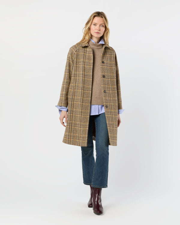 sid mashburn Balmacaan Coat in Brown/Sky Glen Plaid Harris Tweed