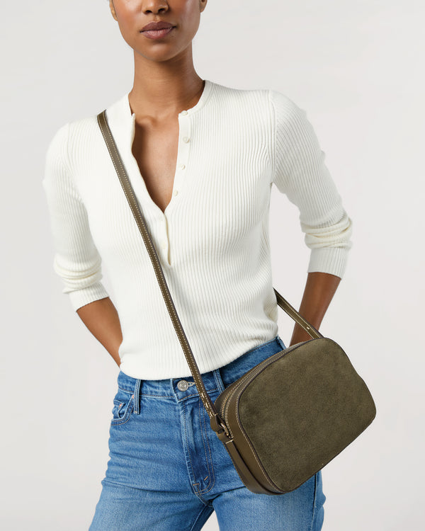 Sid Mashburn Bea Crossbody Bag In Olive Suede/Leather