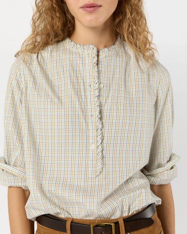 Sid Mashburn Becca Shirt In Olive/Ochre/Blue Tattersall Brushed Twill
