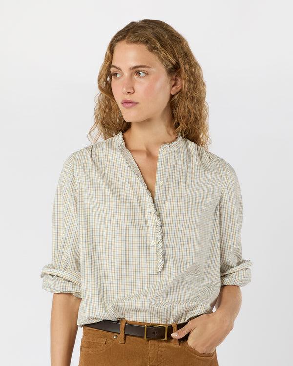 sid mashburn Becca Shirt in Olive/Ochre/Blue Tattersall Brushed Twill