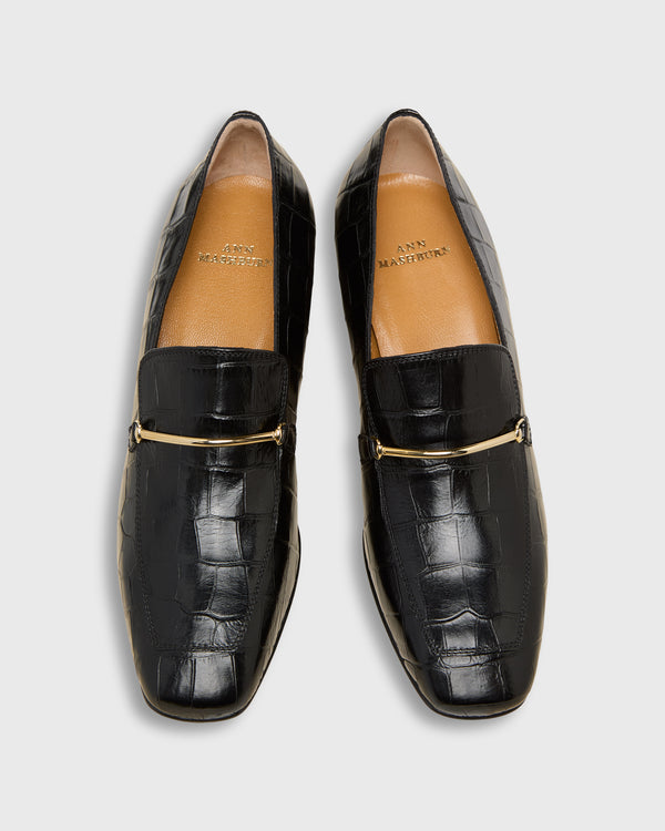Sid Mashburn Bit Loafer Heel In Black Embossed Leather