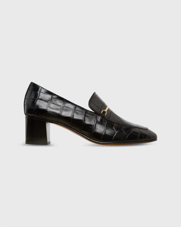 sid mashburn Bit Loafer Heel in Black Embossed Leather