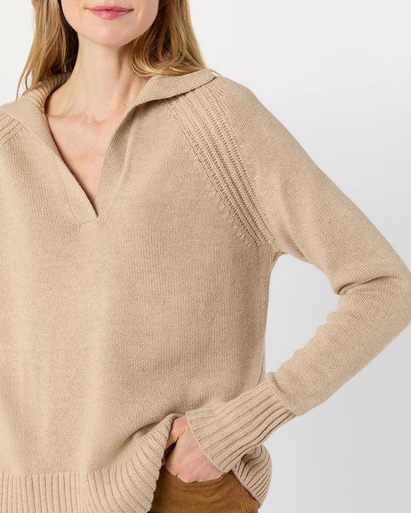 Sid Mashburn Blaire Johnny-Collar Jersey Sweater In Heather Oat Cashmere