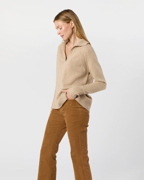 Sid Mashburn Blaire Johnny-Collar Jersey Sweater In Heather Oat Cashmere