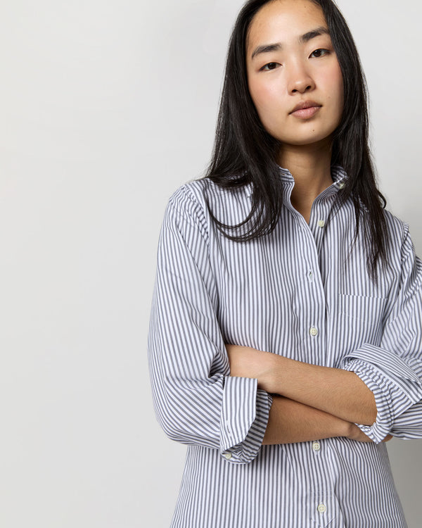 Sid Mashburn Boyfriend Shirt In Grey/White Bengal Stripe Compact Cotton
