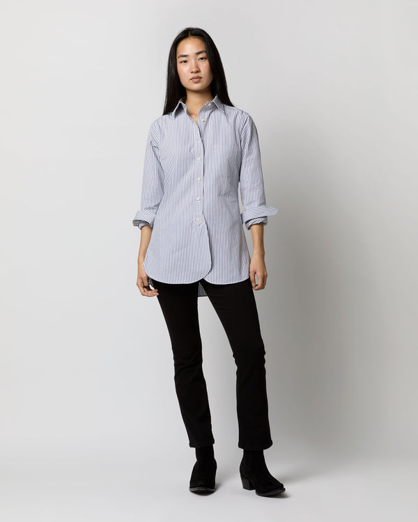Sid Mashburn Boyfriend Shirt In Grey/White Bengal Stripe Compact Cotton