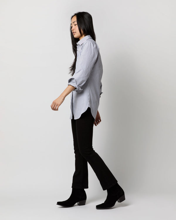 Sid Mashburn Boyfriend Shirt In Grey/White Bengal Stripe Compact Cotton