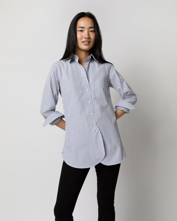 sid mashburn Boyfriend Shirt in Grey/White Bengal Stripe Compact Cotton