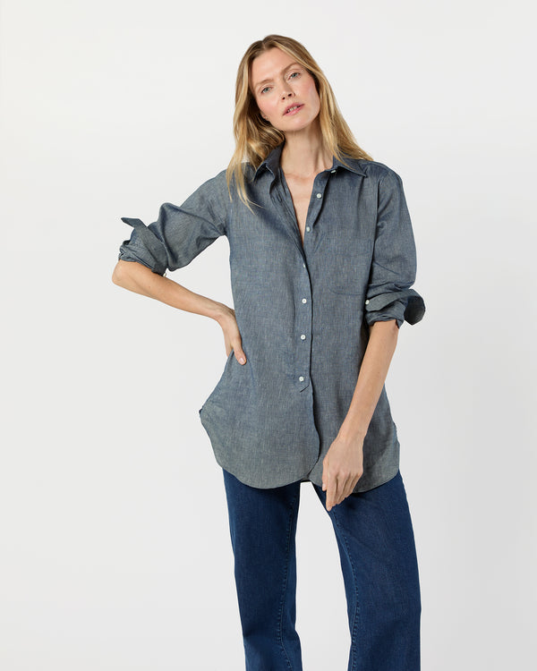 sid mashburn Boyfriend Shirt in Indigo Cotolino Chambray