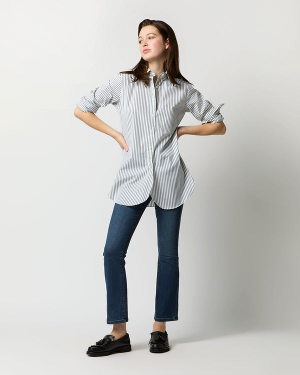 Sid Mashburn Boyfriend Shirt In White/Green Multi Stripe Poplin