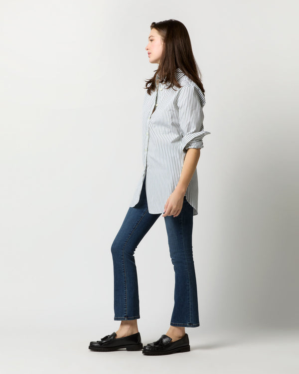 Sid Mashburn Boyfriend Shirt In White/Green Multi Stripe Poplin