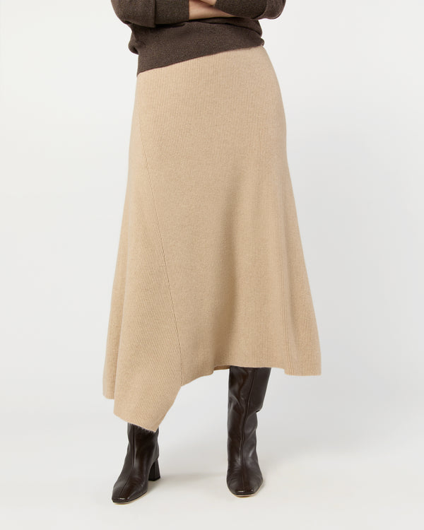 Sid Mashburn Bryce Asymmetrical Ribbed Skirt In Oatmeal Cashmere