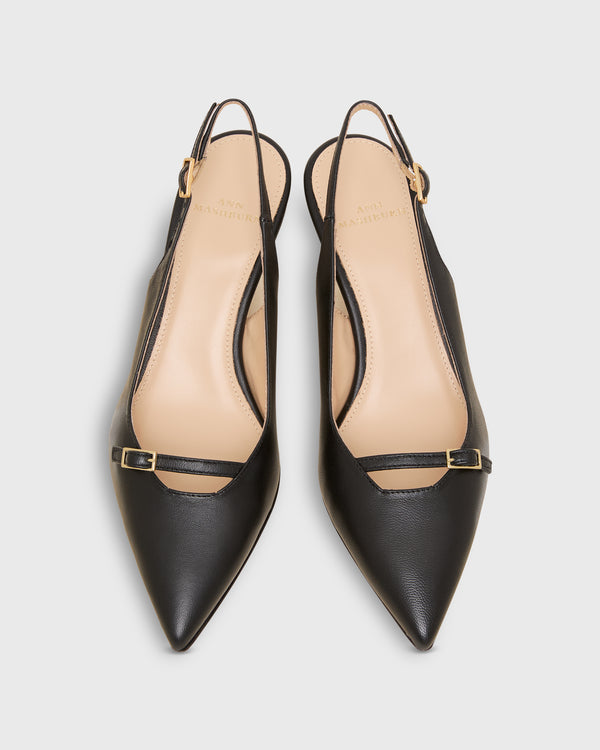 Sid Mashburn Buckle Slingback Kitten Heel In Black Leather