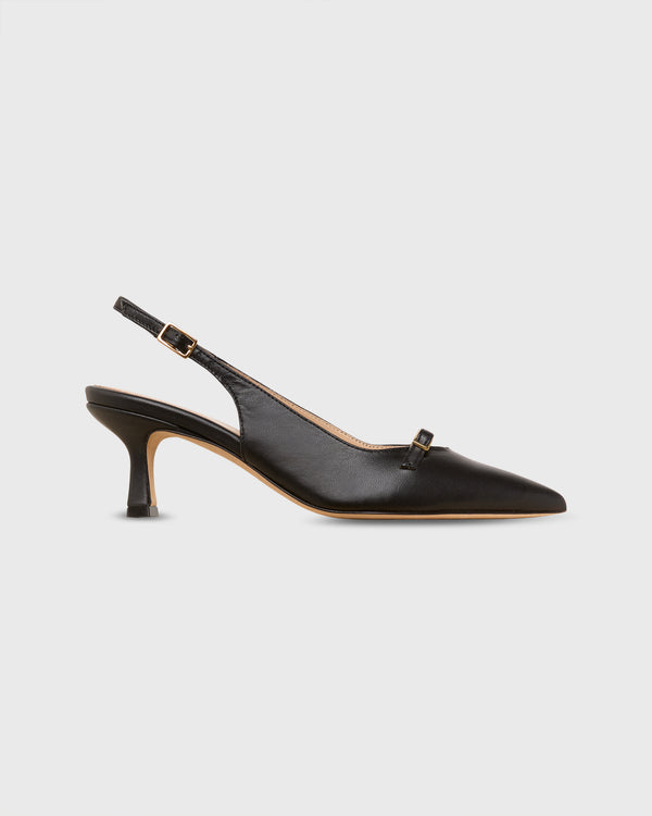 sid mashburn Buckle Slingback Kitten Heel in Black Leather