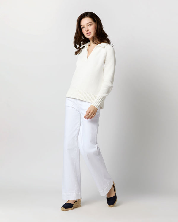 Sid Mashburn Catherine Johnny-Collar Sweater In Chalk Cotton