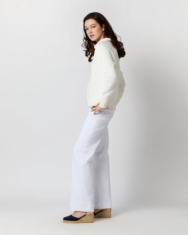 Sid Mashburn Catherine Johnny-Collar Sweater In Chalk Cotton