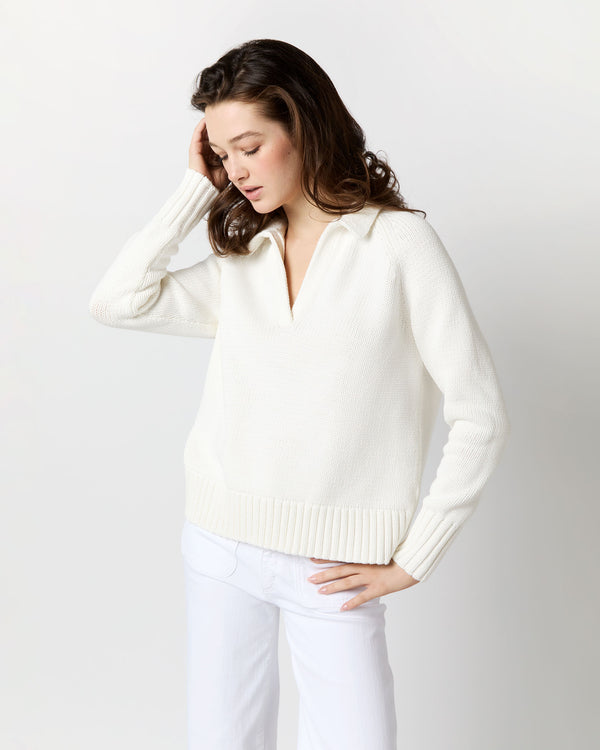 sid mashburn Catherine Johnny-Collar Sweater in Chalk Cotton