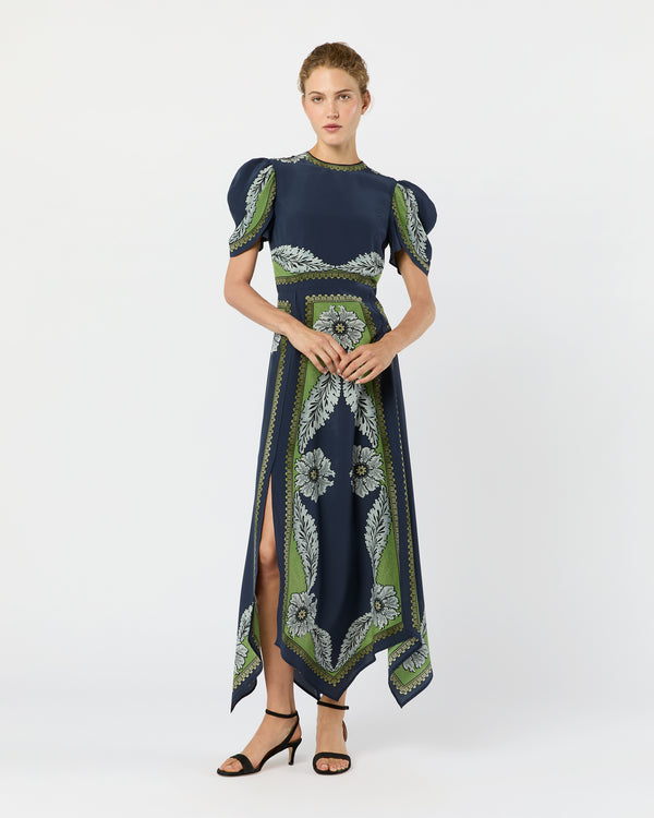 sid mashburn Cherie Scarf Dress in Navy Bounty Crepe De Chine