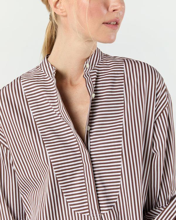 Sid Mashburn Christiane Bib-Front Tunic In Brown/White Bengal Stripe Poplin