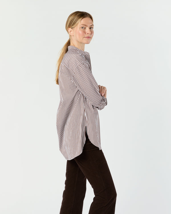 Sid Mashburn Christiane Bib-Front Tunic In Brown/White Bengal Stripe Poplin