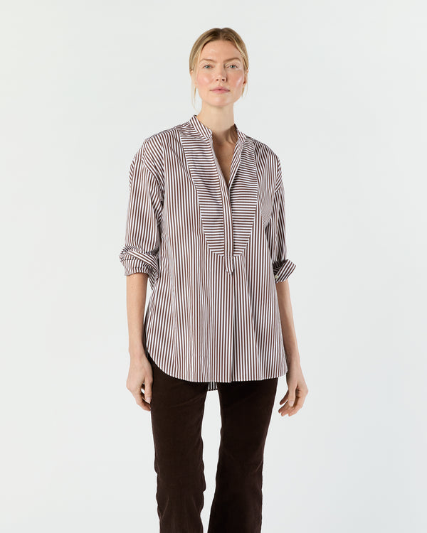 sid mashburn Christiane Bib-Front Tunic in Brown/White Bengal Stripe Poplin