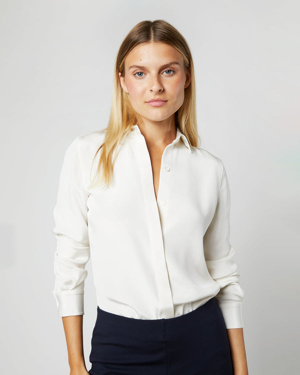 sid mashburn Classic Blouse in Ivory Silk Crepe de Chine
