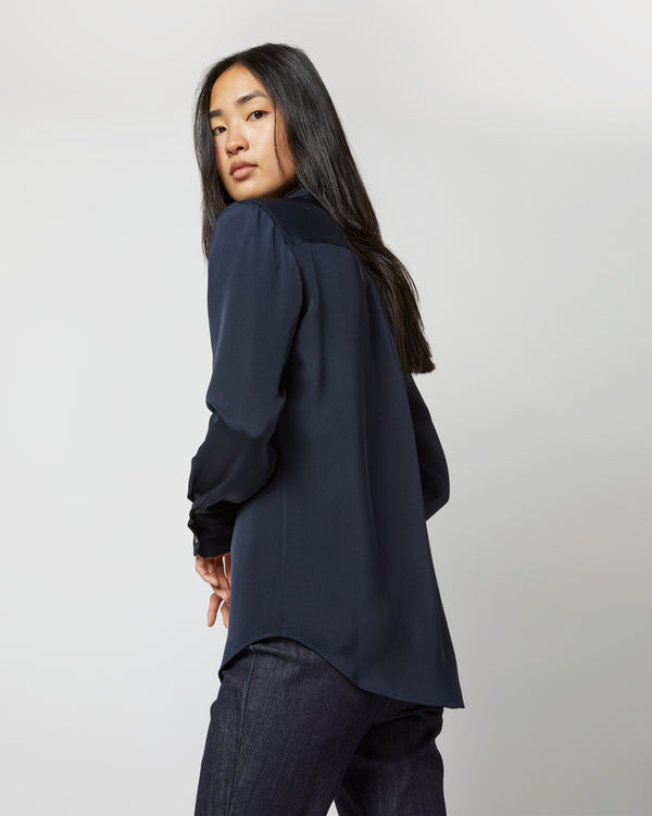 Sid Mashburn Classic Blouse In Navy Silk Crepe De Chine